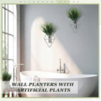 Canlierr 8 Pieces Silver Wall Decor Hanging Planters with Artificial Plants Metal Vase Indoor Aquatic Plant Holder Modern Geometric Wall Art for Home Bathroom Bedroom Living Room Office