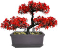 Bonsai Tree, Artificial Plants, Artificial Bonsai Tree Juniper Faux Plants, Indoor Small Fake Plants Decor for Home Bedroom Office Desk Farmhouse Decor(Color:Red)
