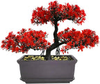 Bonsai Tree, Artificial Plants, Artificial Bonsai Tree Juniper Faux Plants, Indoor Small Fake Plants Decor for Home Bedroom Office Desk Farmhouse Decor(Color:Red)
