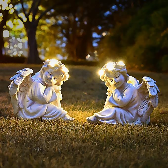 Angel Statue Garden Decor for Outside Solar Yard Art Outdoor Decorations Patio Porch Home Lawn Ornaments Christmas Light up Figurine Backyard Memorial Gift Idea Mom Mother Grandma