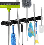 voze [2 Pack] 5 Racks and 4 Hooks Mop and Broom Holder Wall Mount, Self Adhesive Heavy Duty Broom Organizer Storage Tool Racks for Kitchen Garden Laundry Garage Black