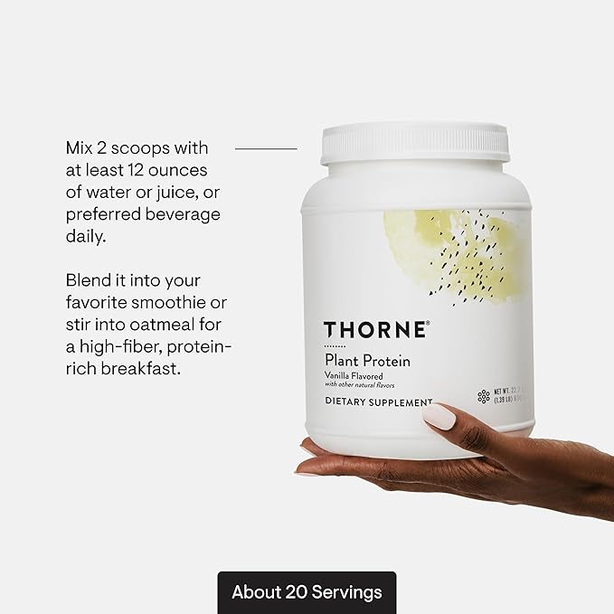 THORNE - Plant Protein - 22 Grams of Vegan Protein Powder - Pea, Rice & Chia Seed Protein with Complete Amino Acid Profile - NSF Certified for Sport - Vanilla - Gluten-Free - About 20 Servings