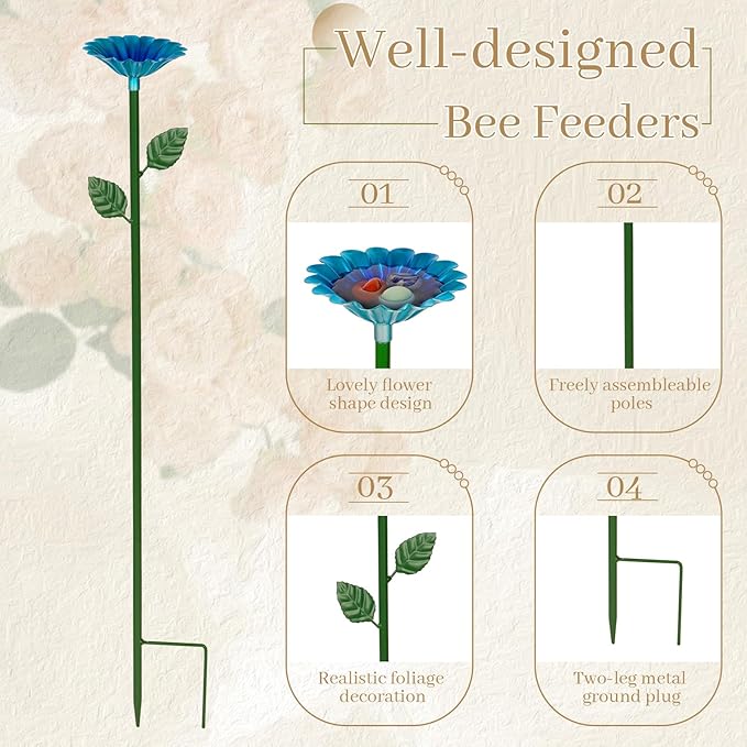 6 Pack Bee Watering Station, Bee Bath for Garden Metal Bee Water Feeder with Flower Design, Colorful Butterfly Bee Bath Bowl for Outdoor Garden Yard Decor