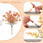 Ammyoo Fall Mums Artificial Flowers for Outdoors Potted, Fake Fall Daisy Flower with Realistic Eucalyptus Leaves, Fake Plants for Greenery Boxwood Porch Patio Garden Pot Courtyard Lawn, 12 Bundles