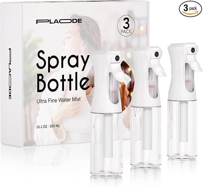 3 Pack Spray Bottle for Hair - Continuous Hair Spray Bottles Refillable Mister Sprayer for Hairstyling, Plants, Pets, Skincare, Cleaning (10.1 OZ/300ML, White)