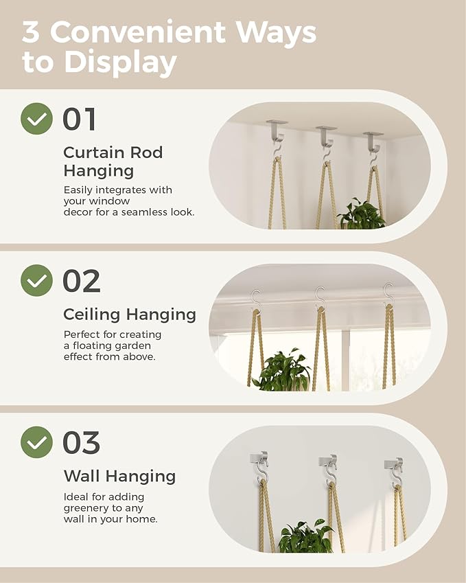 Bamworld Hanging Shelves 8Tiers Plant Hanger Indoor Window Plant Shelves Wood Plant Wall Shelf Window Sill Plant Shelf Indoor Hanging Plant Stand Living Room Decor Garden Boho Decor