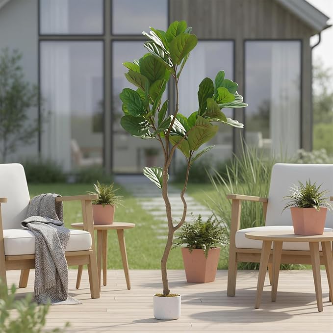 Garvee 5FT Artificial Fiddle Leaf Fig Tree in Pot, Evergreen Floor Plants for Living Room Decor, Large Potted Fake Fig Trees Tall Fake Plant for Office Entryway Front Door