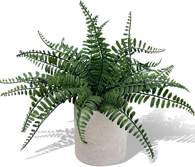 Coferset Fake Fern Small Fake Plant Fern Artificial Plants in Pot Realistic Faux Ferns Indoor for Bathroom Shelf Desk Home Office Kitchen Farmhouse Decor(Gray Pot)