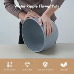 WSMKSZ 12 Inch Wide Water Ripples Flower Pots for Indoor or Outdoor Plants, Large Plant Pots with Drainage Holes & Saucer, Plastic Planters Set for Garden & Home Decor (Grey with White Speckles)