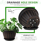FGstyle 4 Pack Flower Pots,8 Inch Plants Pot,Planters Pot with Drainage Hole & Saucer,Modern Planters for Indoor Outdoor Plants,Decorative Resin Garden Pots for Outdoor Indoor Home Plants (Black)