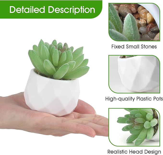 ZINHO Fake Succulent Plant Set 6 PCS Artificial Succulent Plants for Desk Realistic Faux Succulents in Plastic Pots Mini Colorful Succulent Decor for Bedroom Bathroom Office Shelf Decor (Green)
