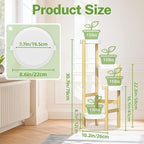 iDavosic.ly 4 Tier Bamboo Plant Stand Indoor Outdoor with Plastic Tray, Tiered Corner Flower Holder Shelf, Space Saving Orchid Display Rack for Patio Porch Living Room Garden Balcony, Natural White