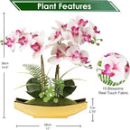 Briful Orchids Artificial Flowers 15" Light Pink Phalaenopsis Orchid with Gold Pots Real Touch Faux Orchid Plant for Home Office Living Room Table Shelf Decor