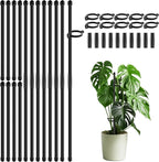 20Pcs Plant Support Stakes 17 inch SupKing Garden Orchid Sticks Extended to 3ft 4ft 5ft Plant Poles with Clips for Indoor Outdoor Potted Tomato Rose Amaryllis Vegetables Comes with 20 Ties(Black)