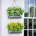 6 Bundles Outdoor Artificial Flowers UV Resistant Fake Boxwood Plants, Faux Plastic for Indoor Outside Hanging Plants Garden Porch Window Box Home Wedding Farmhouse Decor (Milk Green)
