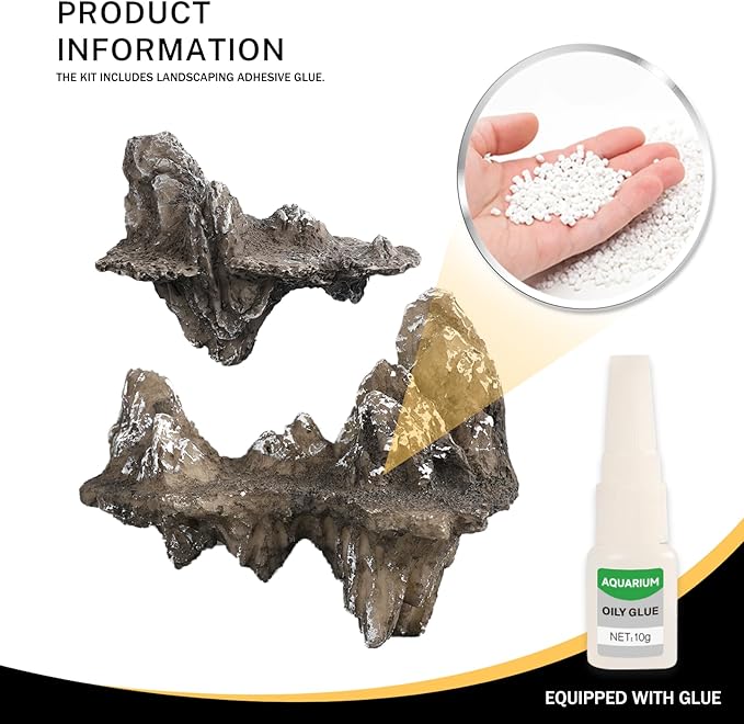 Fish Tank Decorations Resin Floating Rockery, Aquarium Decor Ornaments Mountain with White Cover Like Snow