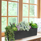 Winlyn 14" Artificial Succulent Plants Arrangement Assorted Faux Succulents in Rustic Black Rectangular Wooden Planter Box Faux Potted Plant Decor for Farmhouse Home Windowsill Shelf Table Centerpiece