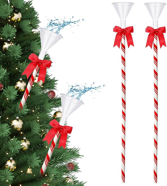 4 Pcs 40 Inch Christmas Tree Watering Funnel Reusable Xmas Tree Funnel Waterer Red and White Striped Christmas Watering System Longer Spout Xmas Device for Indoor and Outdoor Plants