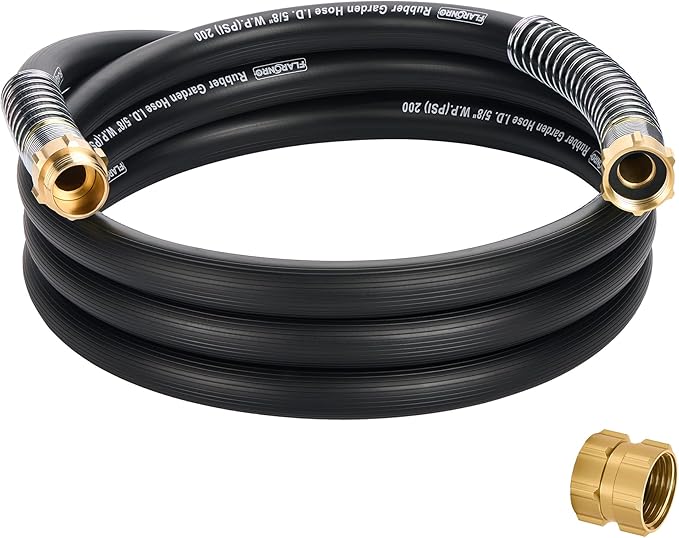 5/8 IN. × 10FT. Heavy Duty Rubber Garden Hose, High Flow 5/8" I.D. Brass Fitting No Memory Durable Heavy Duty Water Hose Leader Hose for Watering, Irrigation, Water Transfer Pump
