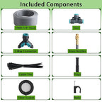 196FT 1/4" Quick-Connect Drip Irrigation System Kit, Automatic Garden Watering System with 32 Pcs Adjustable Spray Nozzles for Garden, Greenhouse, Yard, Lawn