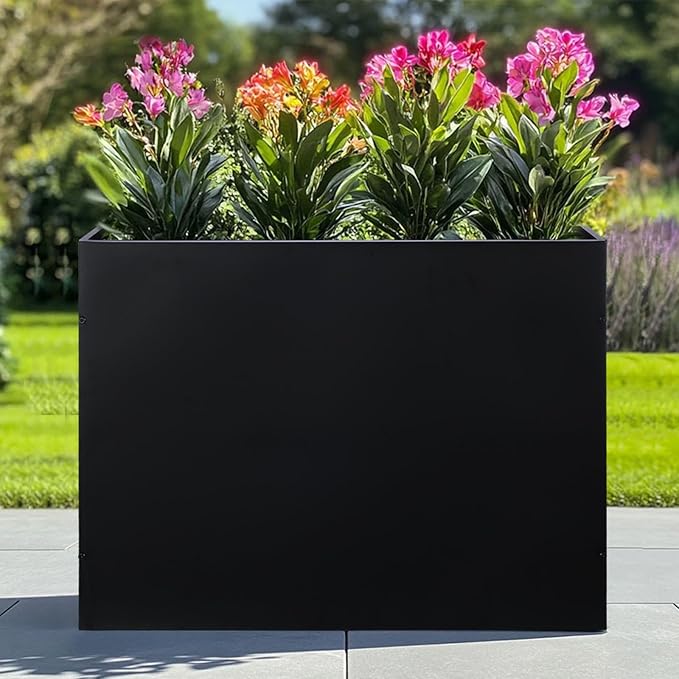 SUNNYPARK Large Metal Planter Box 32”x 12”x 24”, Rectangular Modern Black Metal Planter Box Heavy Duty with Drainage Holes for Outdoor Garden Patio