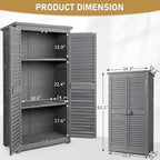 Outvita Outdoor Storage Cabinet, 63in Wooden Garden Tools Shed with 2 Lockable Doors, 3 Adjustable Shelves, Waterproof Roof for Yard Garge Patio Deck Porch（Grey）