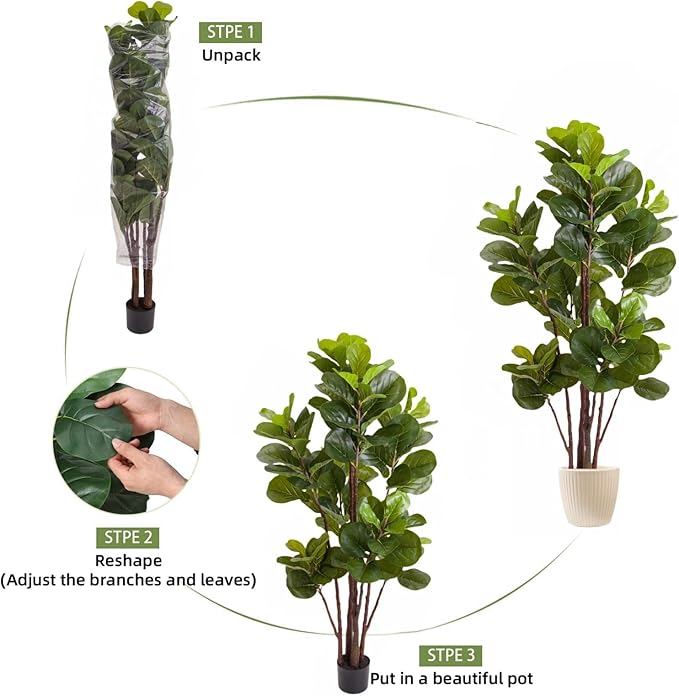 GlowSol Faux Fiddle Leaf Fig Tree, 5 Ft Artificial Ficus Lyrata Plant with 102 Fiddle Leaves, Fake Floor Plant in Pot for Indoor Outdoor Living Room House Office Bedroom Decor
