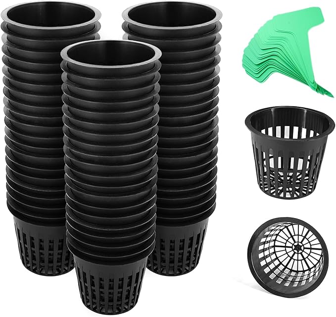 3 Inch Net Pots for Hydroponics 60 Packs with Plant Labels 60Pcs Heavy Duty Wide Mouth Net Cups Slotted Mesh Pot Garden Supplies (3 inch 60 Packs)