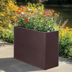 BAYN Metal Rectangular Planter Box Tall Planters for Outdoor Plants Modern Heavy Duty with Drainage Holes for Outside Indoor Patio Deck - Brown, 32”x 12”x 24”