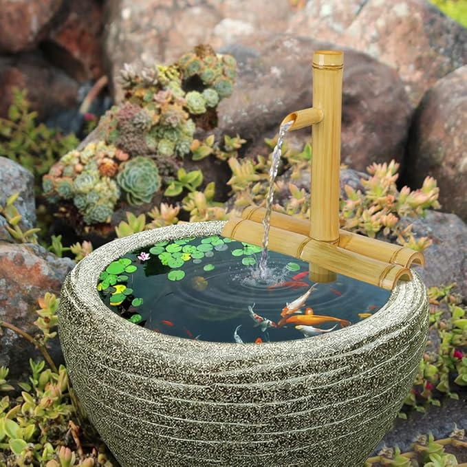 Bamboo Water Fountain Without Pump,Water Fountain Outdoor Indoor,Zen Garden Decor for Desk Patio Yard,12 Inch