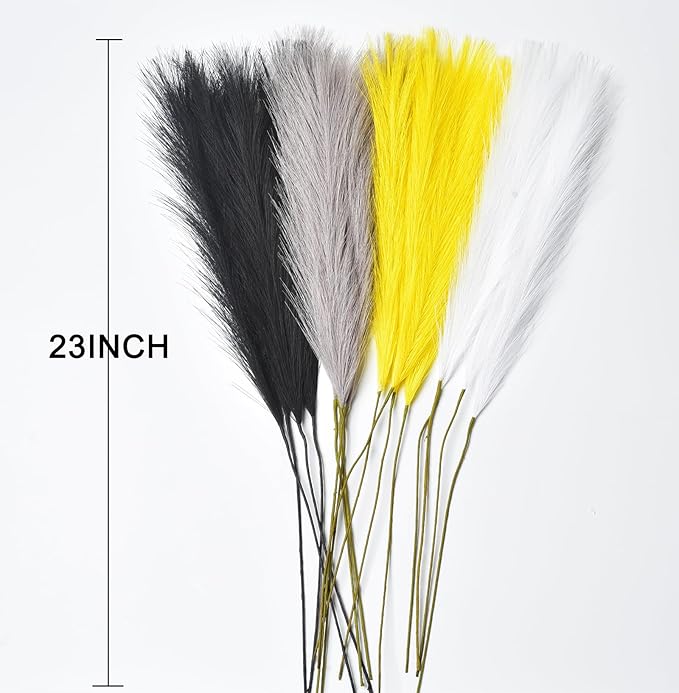 LSKYTOP Yellow Pampas Grass Decor,23Inch 16pcs Faux Pampas Grass Bouquets Artificial Pampas Fake Pampas Flower for Home Living Room Bedroom Vase Decor