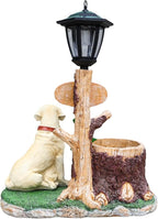 Animal Outdoor Statue Planter Solar Light Welcome Garden Sculpture Resin Flower Pot Decorative Porch Patio Yard Lawn Entryway Figurine with LED Lamp Rustic Plant Holder Ornament Courtyard (M)