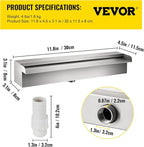 VEVOR Pool Fountain Stainless Steel Pool Waterfall Spillway with Pipe Connector Rectangular Garden Outdoor (11.8")