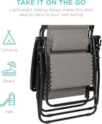 Best Choice Products 30” Wide Folding Zero Gravity Outdoor Recliner Patio Lounge Chair w/Adjustable Canopy Shade, Headrest, Side Accessory Tray - Ice Gray