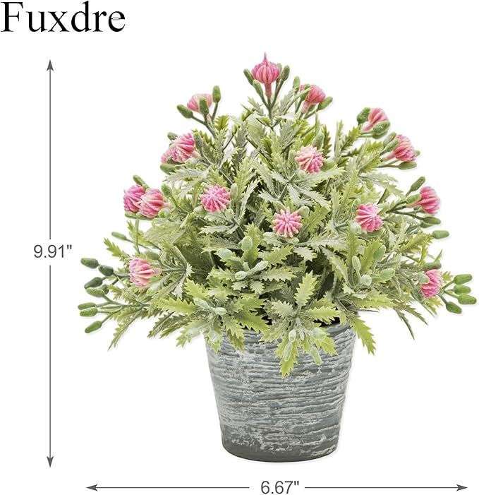 2 Pack Small Desk Plants, Artificial Bathroom Plants Decor with Flower in Vintage Melamine Pots, Faux Plants Indoor for Shelf Decor in Home Office, and Spring Decor (Fuchsia)