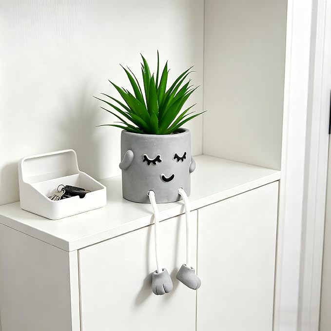 Zerzsy Small Artificial Plants in Cement Pots with Hanging Leg, Bathroom Plants Decor, Cute Fake Plant Succulents Desk Decor for Women, Shelf Decor Aesthetic - Set of 1