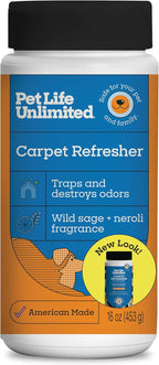 Pet Life Unlimited Carpet Deodorizer Powder, 16 oz, Strong Pet Odor Eliminator & Carpet Freshener, Plant-Based Wild Sage & Neroli Scent, Pet Safe (Pack of 1)