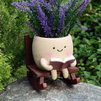 Dolkgy Cute Face Planters Succulent Pots, Funny Rocking Chair Reading Head Flower Planter Cactus Pot with Drainage Hole for Indoor Outdoor Plants, Unique Plant Lover Gifts