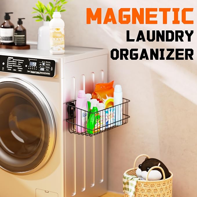 ULIBERMAGNET Magnetic Baskets, Large Capacity Metal Wire Mesh Basket Holder Organizer for Sundry Tool Storage, Magnetic Shelf for Garage, Laundry, Kitchen, Workshop, Cabinet(2 Pack)
