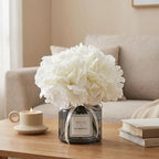 Artificial Hydrangea Flowers with Vase Realistic Faux Peonies, White Hydrangea for Living Room, Dining Table, Office, Wedding, Banquet & Home Decoration