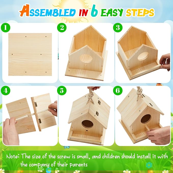 Liliful 8 Pack Birdhouse Crafts for Kids, Wooden Creative DIY Bird House Kits Arts and Crafts Set for Kids and Adults, Spring Birthday Gifts for Toddlers Ages (Playful Style)