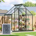 6x4FT Small Greenhouse with Hygrometer, Plant Gardening Green Houses for Outside Heavy Duty with Aluminum Frame, Quick Setup Polycarbonate Greenhouse with Lockable Door & Vented Roof Window