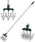 BARAYSTUS Rotary Cultivator Garden Rotary Tiller Adjustable Stainless Steel Poles Hand Tiller for Soil Mixing or Reseeding Grass Lawn Tiller Total Length 57 Inch
