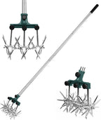 BARAYSTUS Rotary Cultivator Garden Rotary Tiller Adjustable Stainless Steel Poles Hand Tiller for Soil Mixing or Reseeding Grass Lawn Tiller Total Length 57 Inch