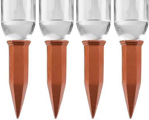 Modern Innovations Ceramic Terracotta Self Watering Spikes (4 Pack) Vacation Automatic Plant Waterer Devices, Indoor/Outdoor Planter Insert, Terra-Cotta Stakes for Potted Plants, Auto-Water System