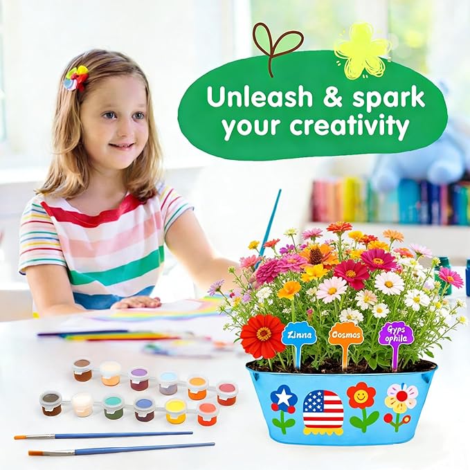 Paint & Plant Kids Gardening Kit Arts and Crafts Toys - Toddler Gardening Kits Birthday Easter Gifts Ideas for Girls & Boys 4 5 6 7 8 9 10 11 12 Year Old