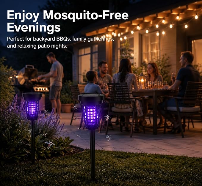 2026 Solar Bug Zapper Outdoor(4 Pack)–Solar Mosquito Zapper Outdoor Mosquito Repellent Outdoor,Mosquito Trap Used to Keep Gnat Small Flying Insect Away,Solar Bug Zapper Outside for Yard Garden