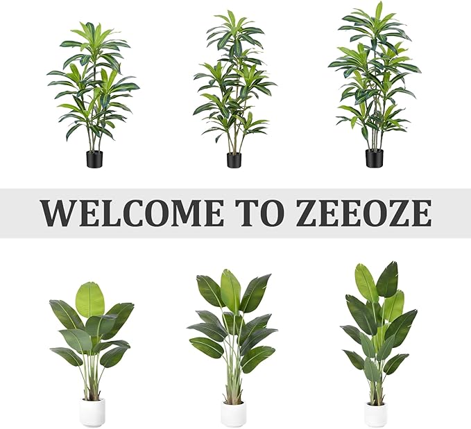 Artificial Bird of Paradise Plant 6.5Ft Tall Fake Tropical Palm Tree Large Fake Plants with 15 Silk Banana Leaves Faux Plant Indoor Decor Trees White Pot for Home Bedroom Living Room Office 2pcs