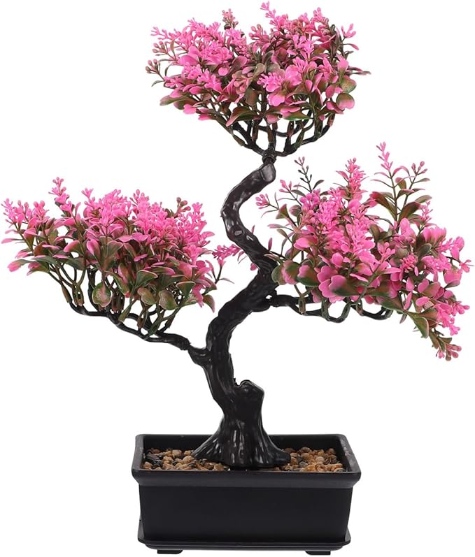 Artificial Bonsai Tree, Fake Potted Bonsai Plants Decoration, Simulation Faux Plants Decor, Desktop Realistic Welcoming Pine Ornament for Home Office Entryway Chests Decor, Pink