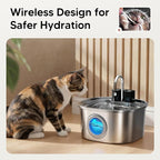Voluas Stainless Steel Cat Water Fountain: 108oz/3.2L Wireless Cat Fountain Battery Operated for Drinking Indoor, Automatic Pet Water Dispenser Bowl with Ultra Quiet Pump, Easy Clean BPA-Free, 1Filter